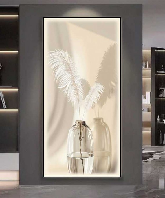 Black Frame Vase Flower Crystall Painting Modern With Led Light